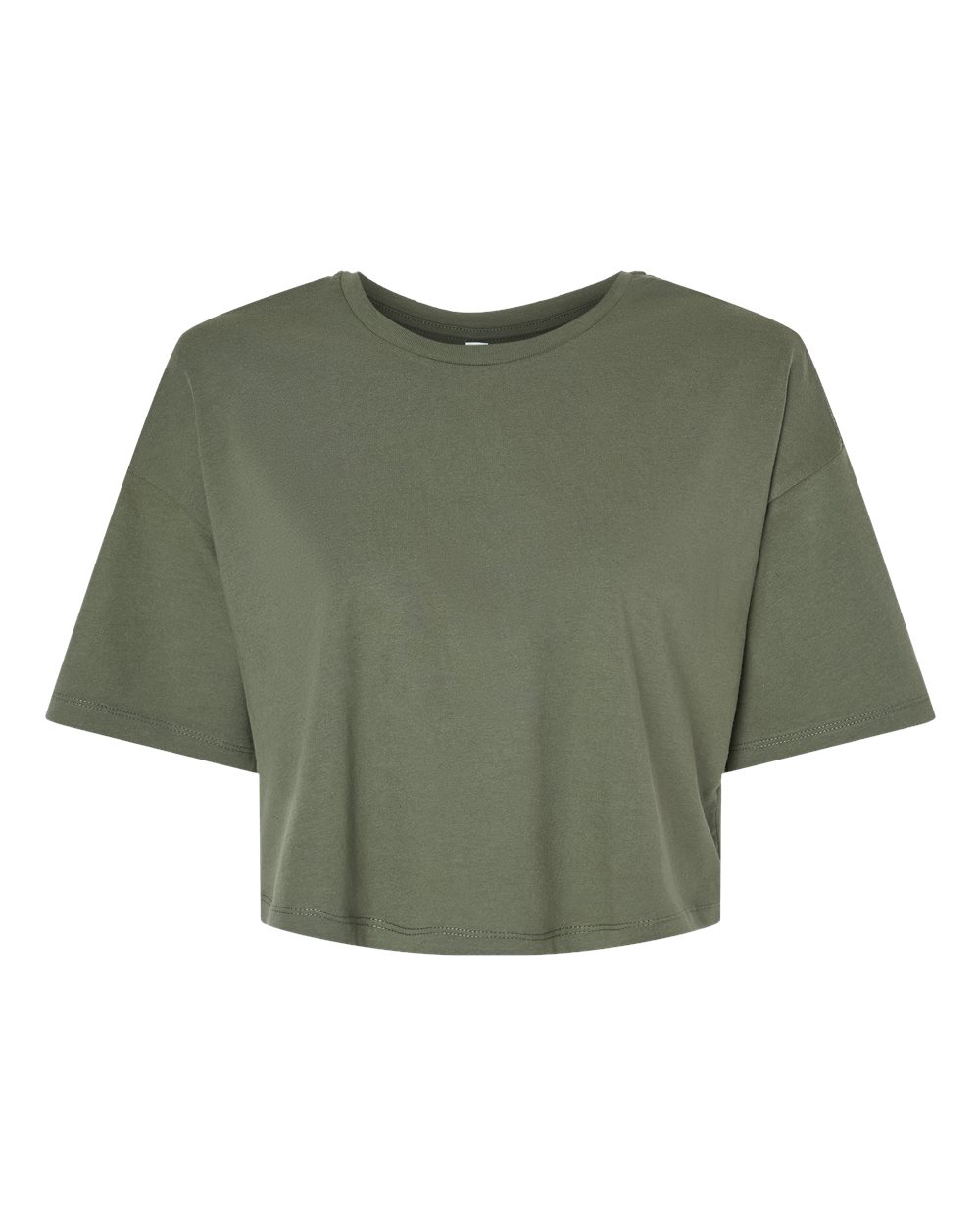Front View of Military Green Women's Jersey Crop Tee - 6482