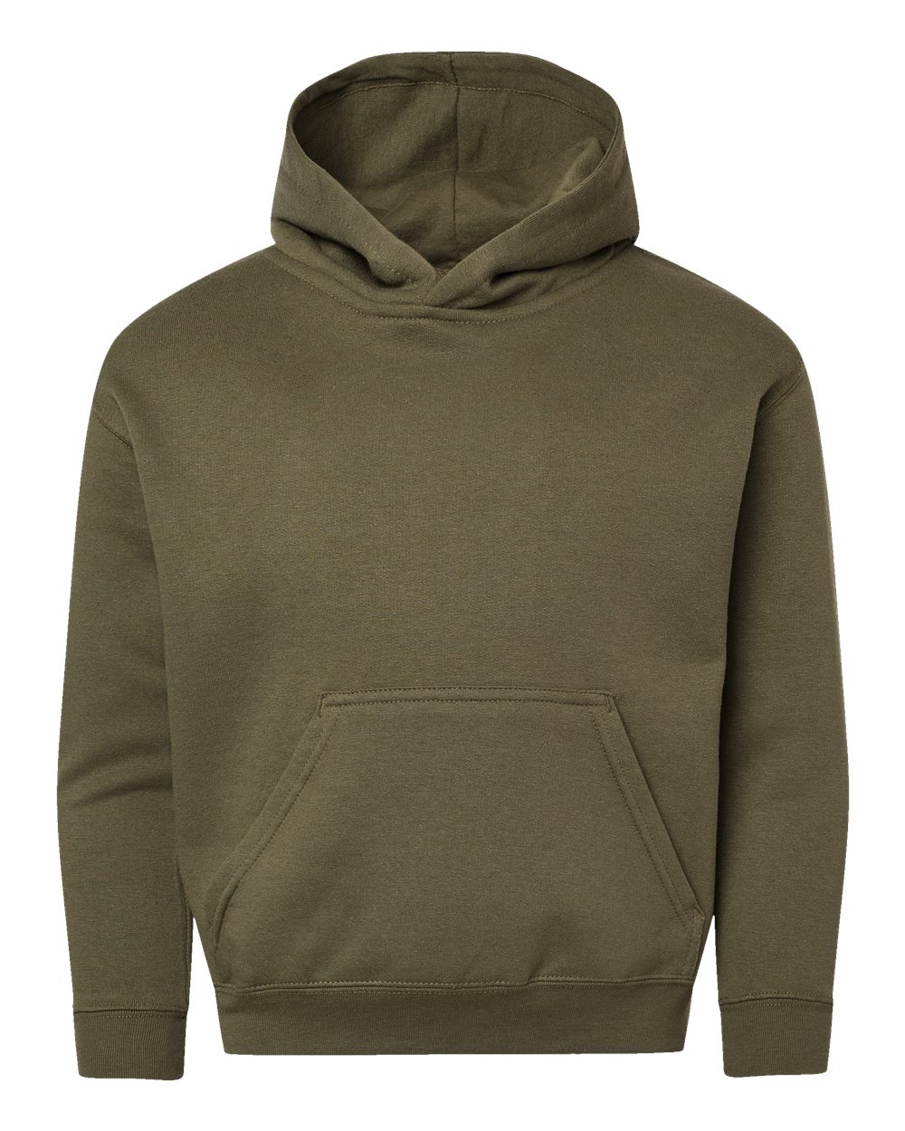 Front View of Military Green Youth Fleece Hoodie - 2296