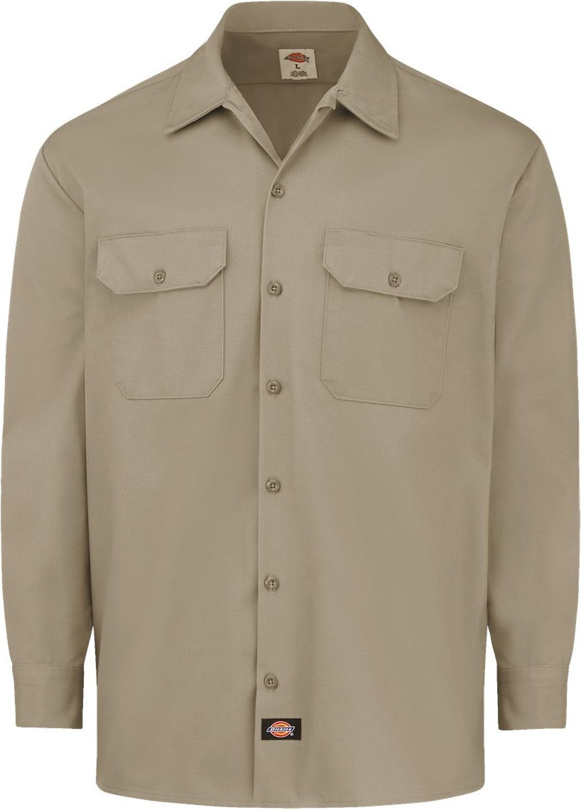 Front View of Military Khaki Heavyweight Cotton Long Sleeve Shirt - 5549