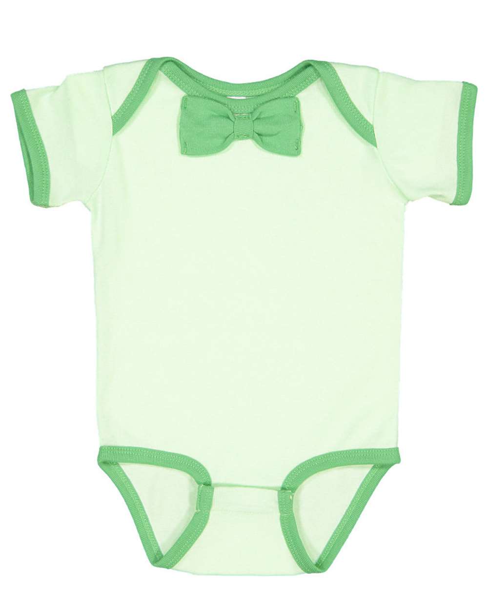 Front View of Mint/ Grass Baby Rib Infant Bow Tie Bodysuit - 4407