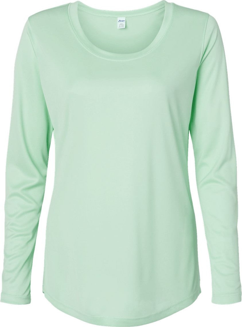 Front View of Mint Green Women's Long Islander Performance Long Sleeve T-Shirt - 214