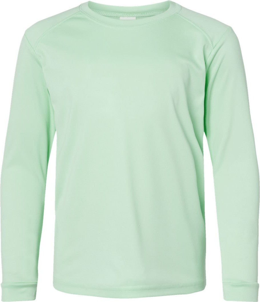 Front View of Mint Green Youth Long Islander Performance Long Sleeve T-Shirt - 218Y