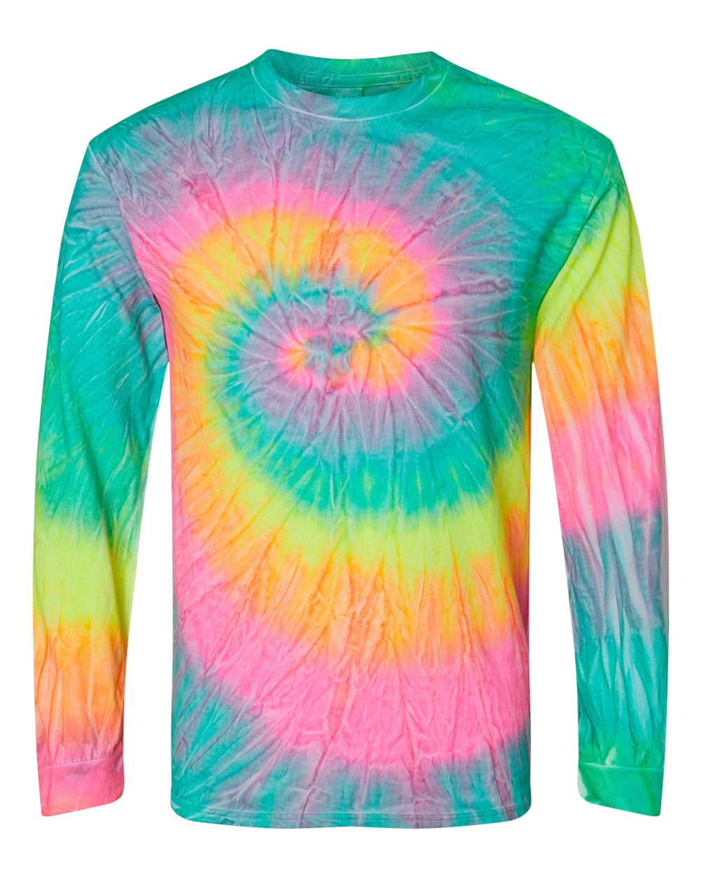 Front View of Minty Rainbow Tie-Dyed Long Sleeve T-Shirt - 2000