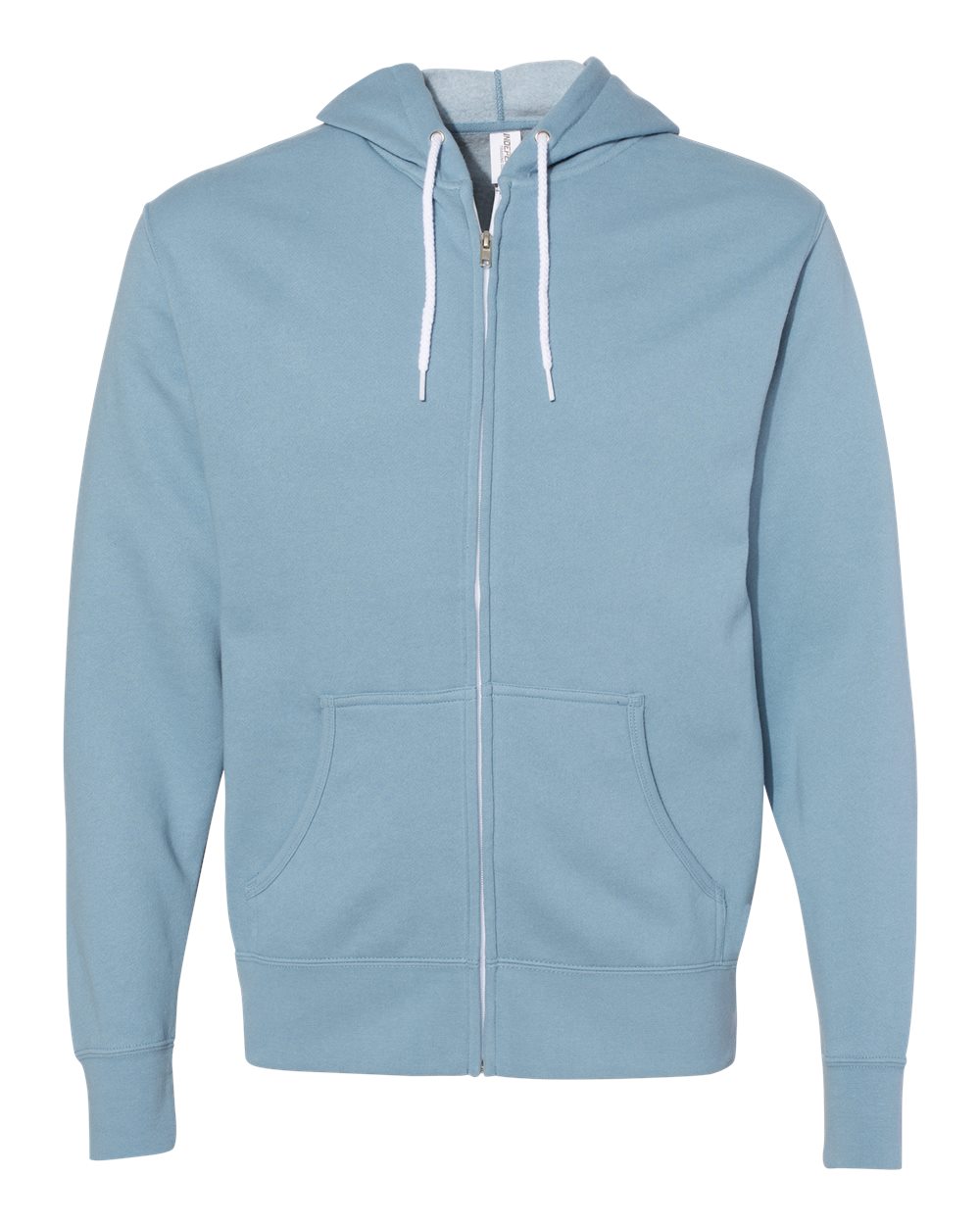 Front View of Misty Blue Lightweight Full-Zip Hooded Sweatshirt - AFX90UNZ