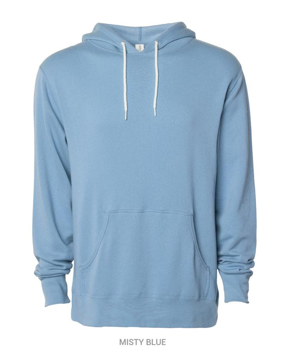 Front View of Misty Blue Lightweight Hooded Sweatshirt - AFX90UN