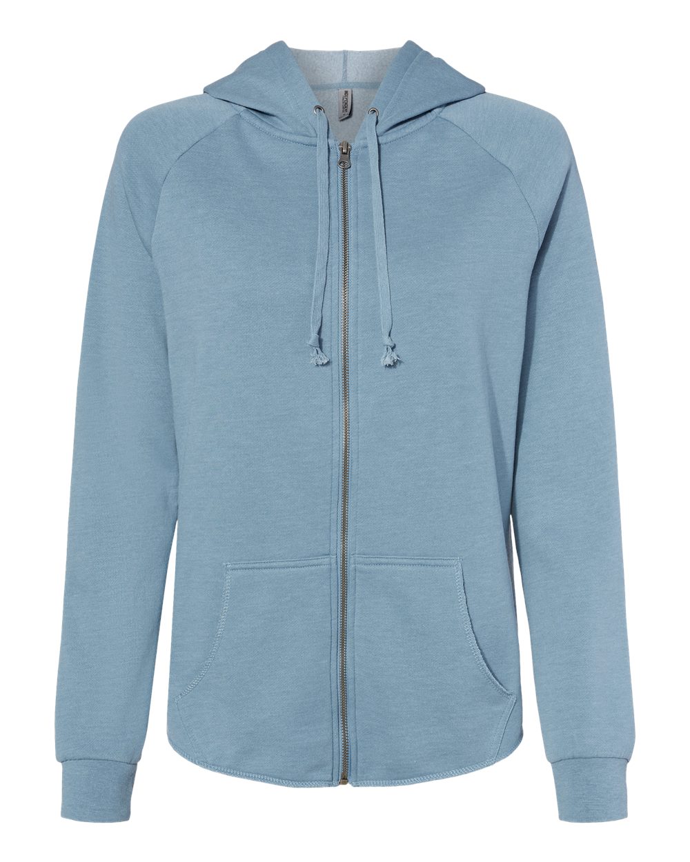 Front View of Misty Blue Women's California Wave Wash Full-Zip Hooded Sweatshirt - PRM2500Z
