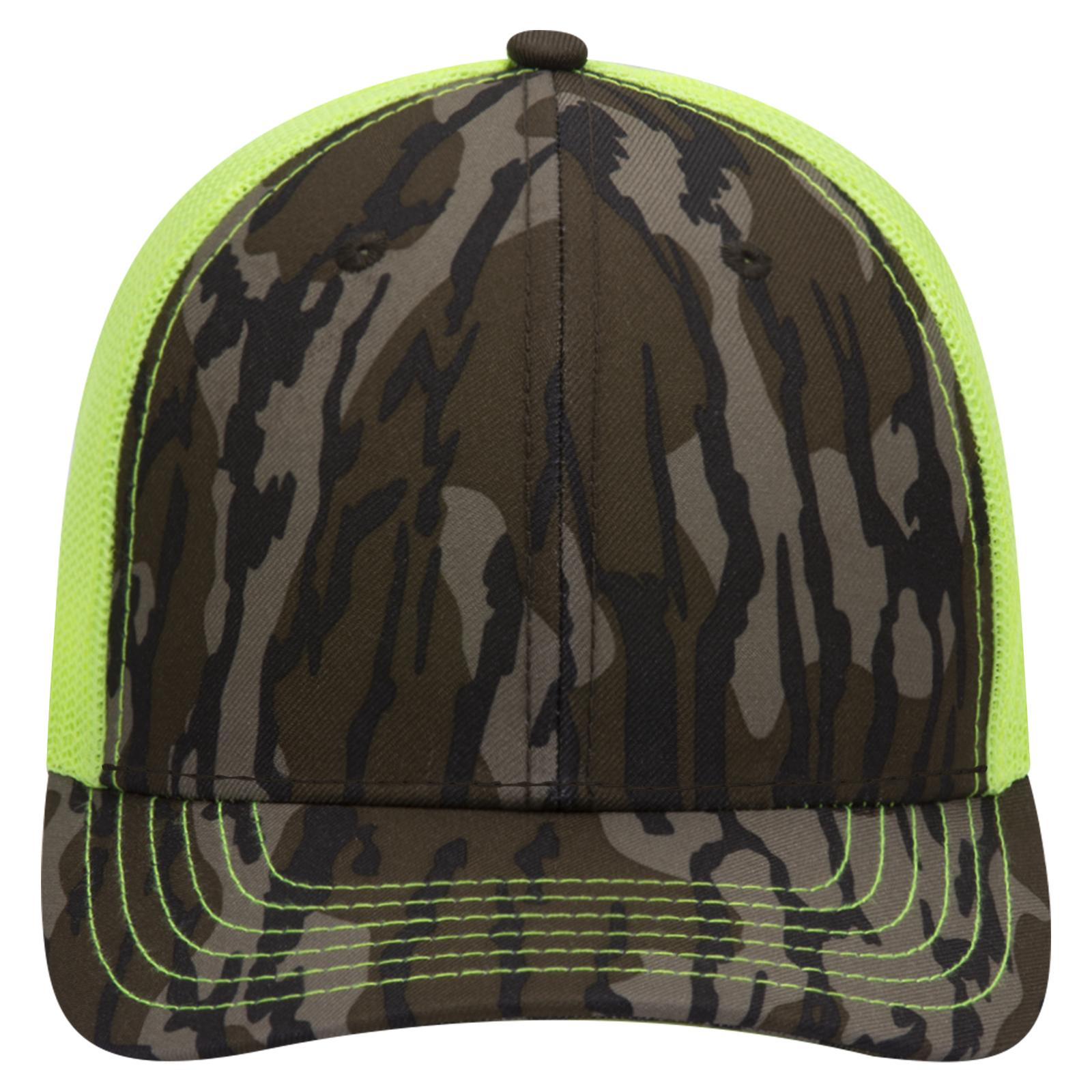 Right View of MO1140 - Bottomland/N.Ylw OTTO CAP Mossy Oak Camouflage 6 Panel Low Profile Mesh Back Trucker Hat