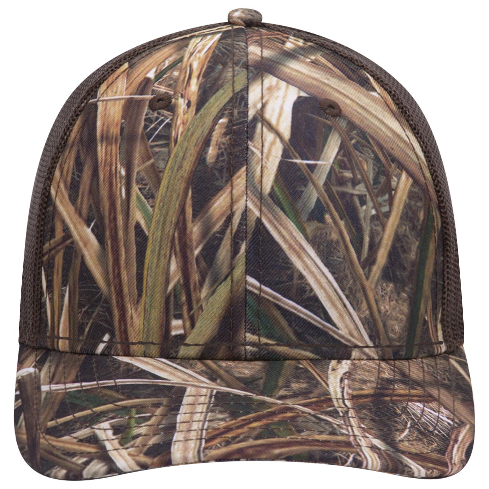 Right View of MO439 - Shadow Grass Blades/Dk. Brn OTTO CAP Mossy Oak Camouflage 6 Panel Low Profile Mesh Back Trucker Hat