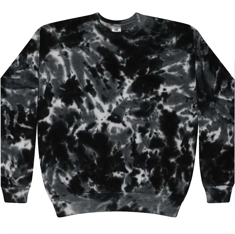 Front View of Multi Black Tie-Dyed Fleece Crewneck Sweatshirt - 8100