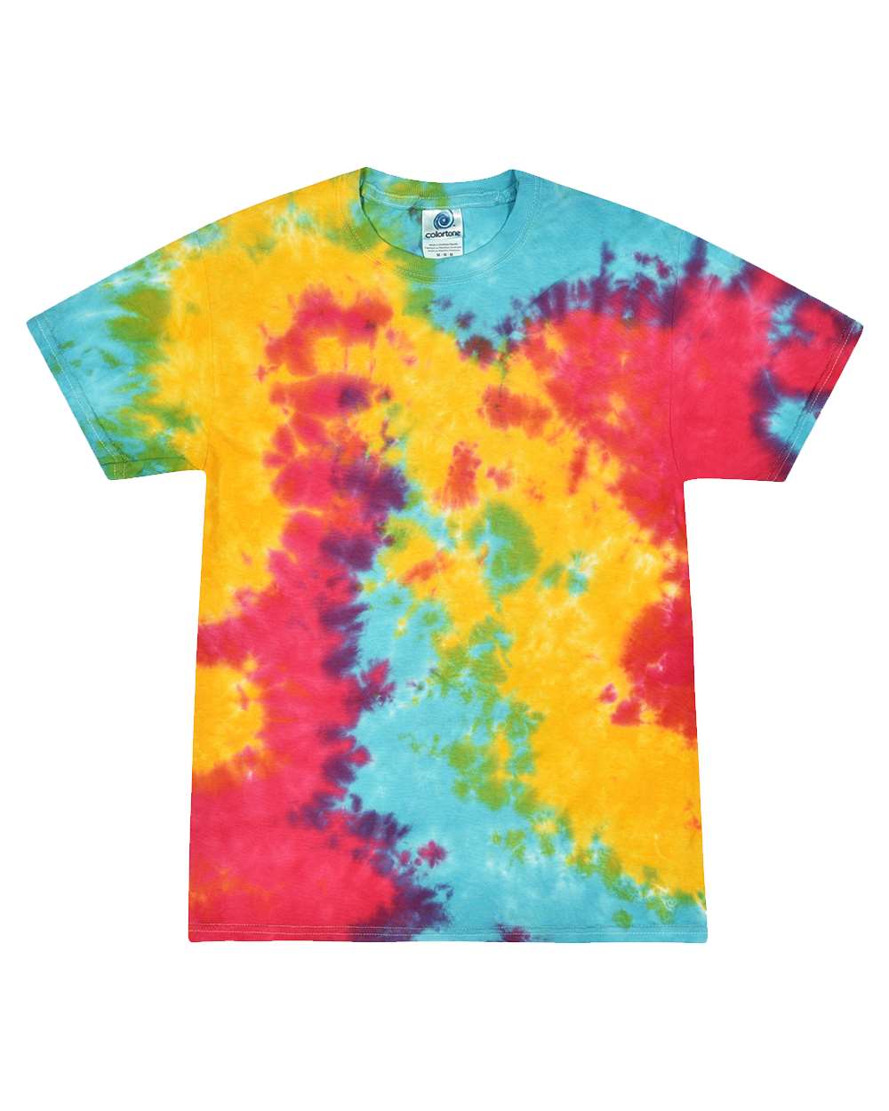 Front View of Multi Rainbow Multi-Color Tie-Dyed T-Shirt - 1000