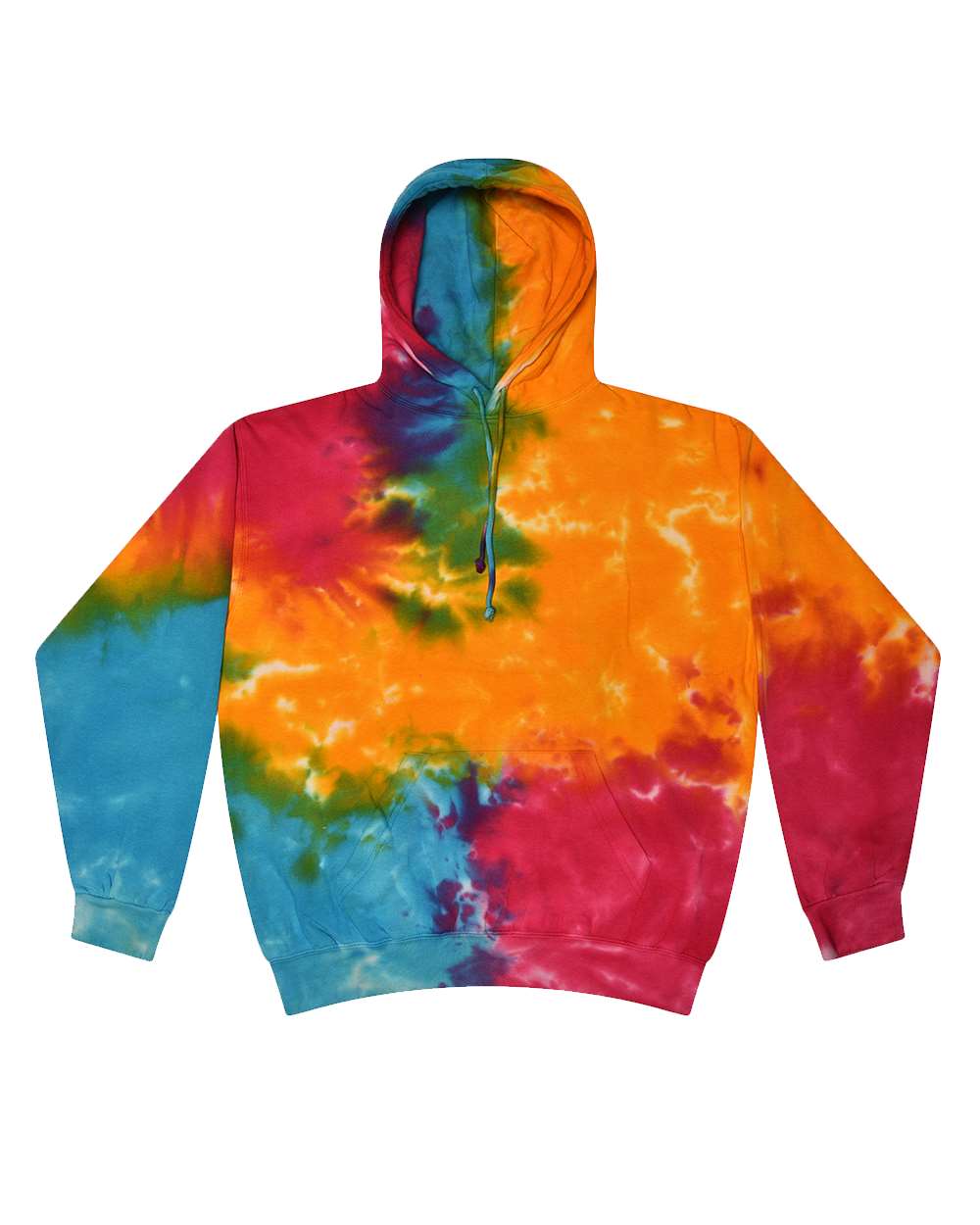 Front View of Multi Rainbow Tie-Dyed Hooded Sweatshirt - 8777
