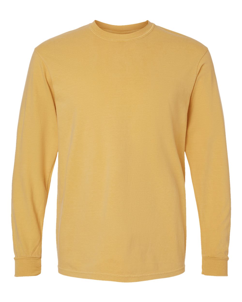 Front View of Mustard Garment-Dyed Heavyweight Long Sleeve T-Shirt - 6014