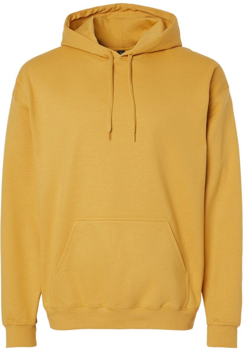 Front View of Mustard Softstyle® Midweight Hooded Sweatshirt - SF500