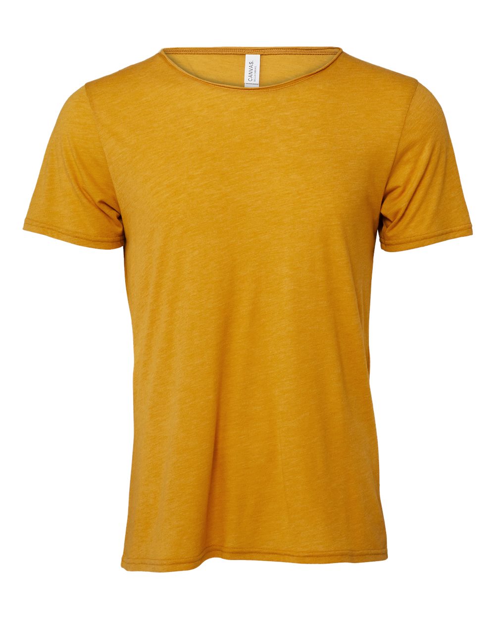 Front View of Mustard Triblend FWD Fashion Triblend Raw Neck Tee - 3414