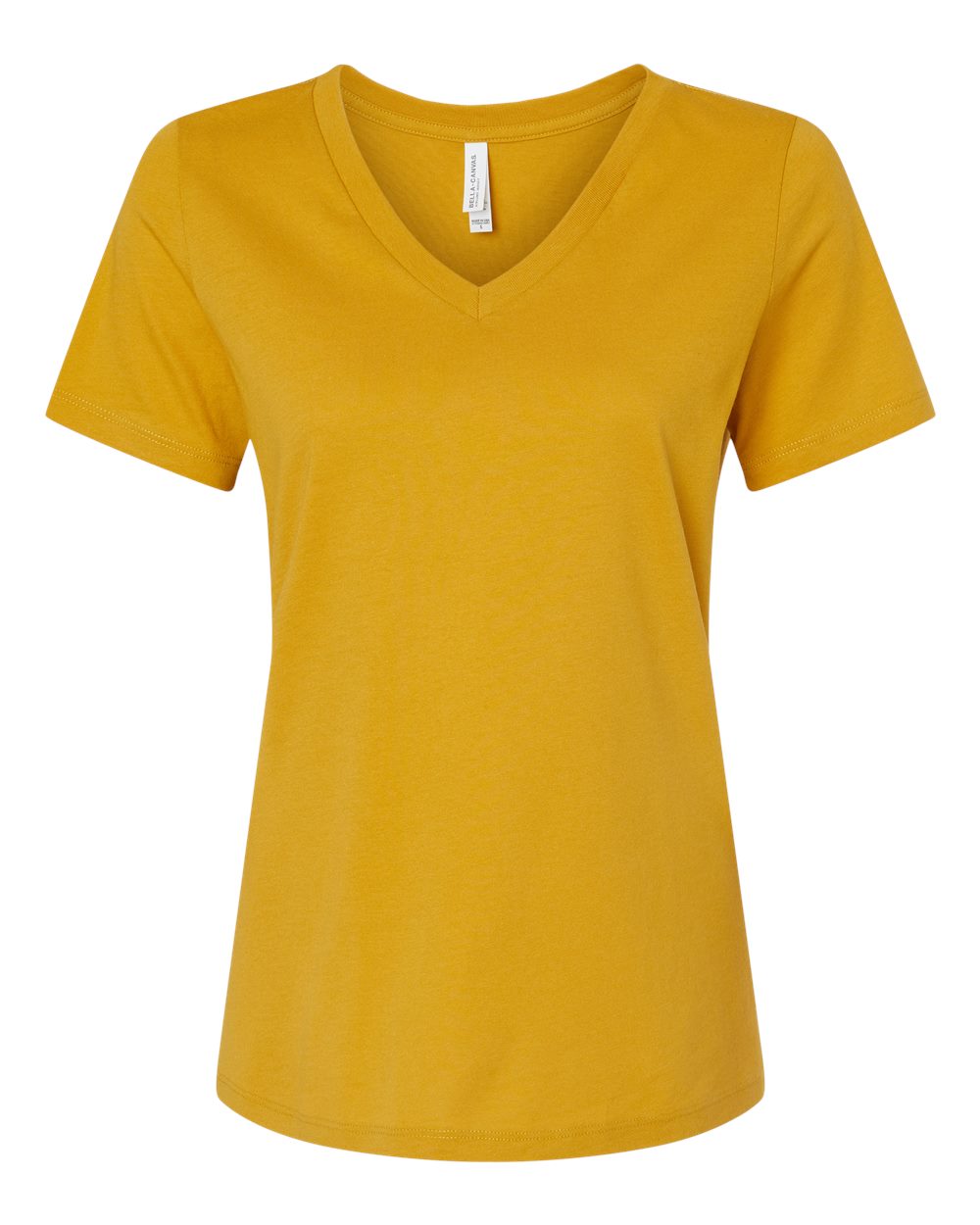 Front View of Mustard Women’s Relaxed Jersey V-Neck Tee - 6405