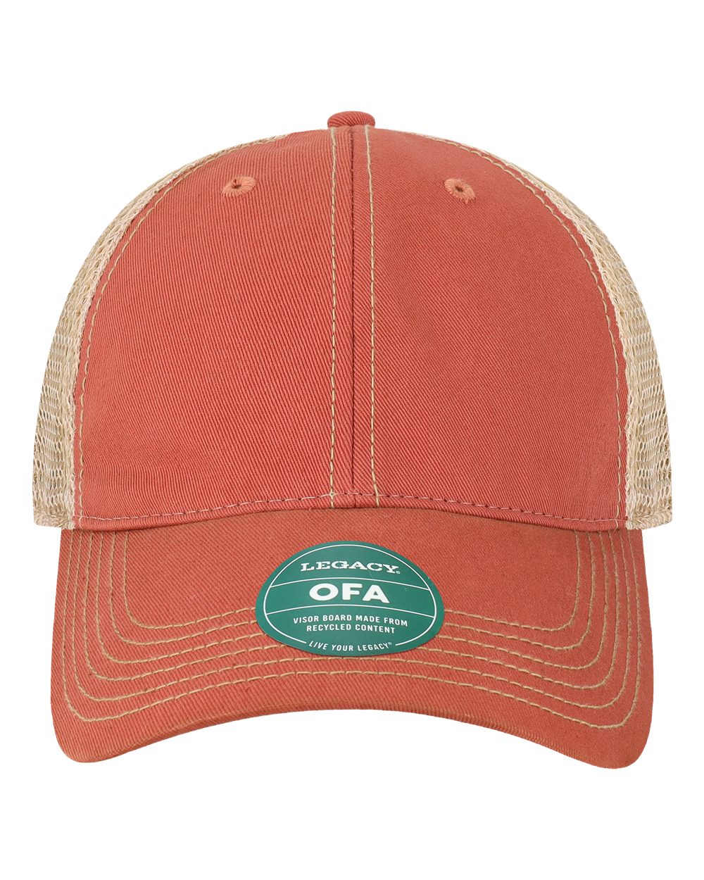 Front View of Nantucket Red/ Khaki Old Favorite Trucker Cap - OFA