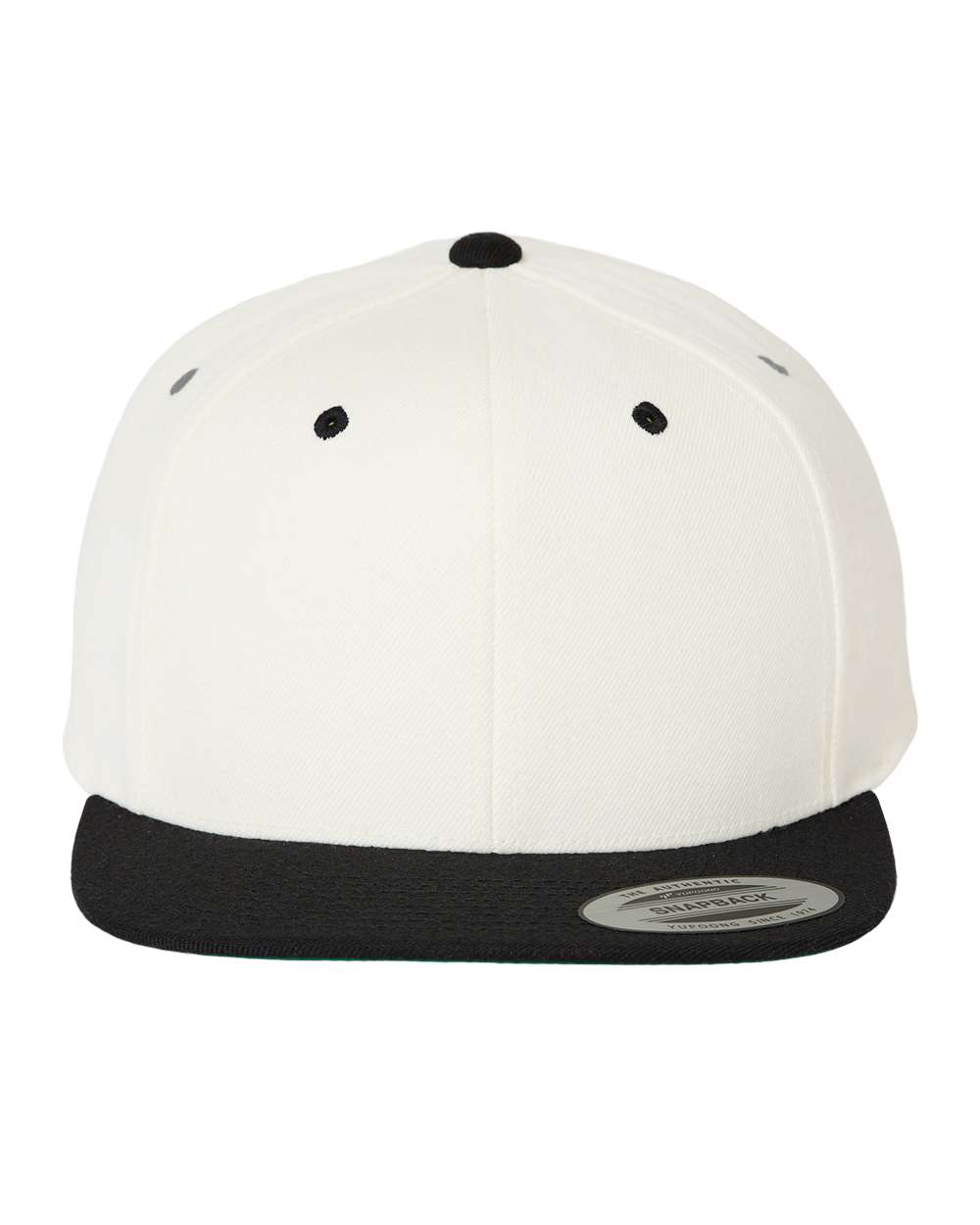 Front View of Natural/ Black Premium Flat Bill Snapback Cap - 6089M