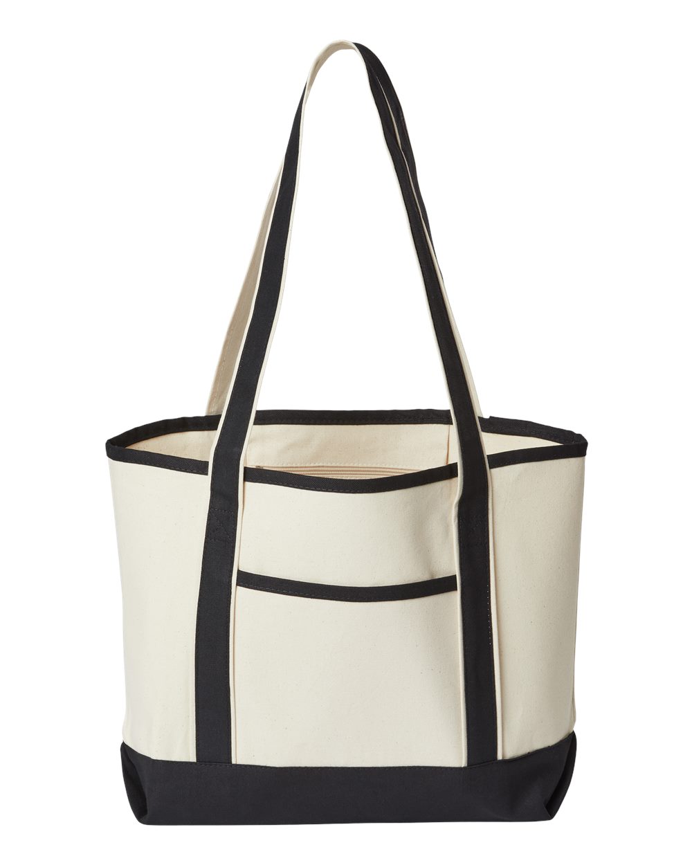 Front View of Natural/ Black Promotional Heavyweight Medium Beach Tote - OAD102