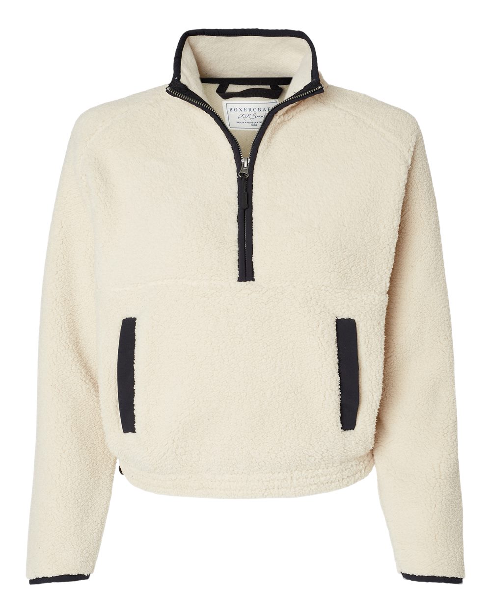 Front View of Natural/ Black Women's Everest Half-Zip Pullover - BW8501