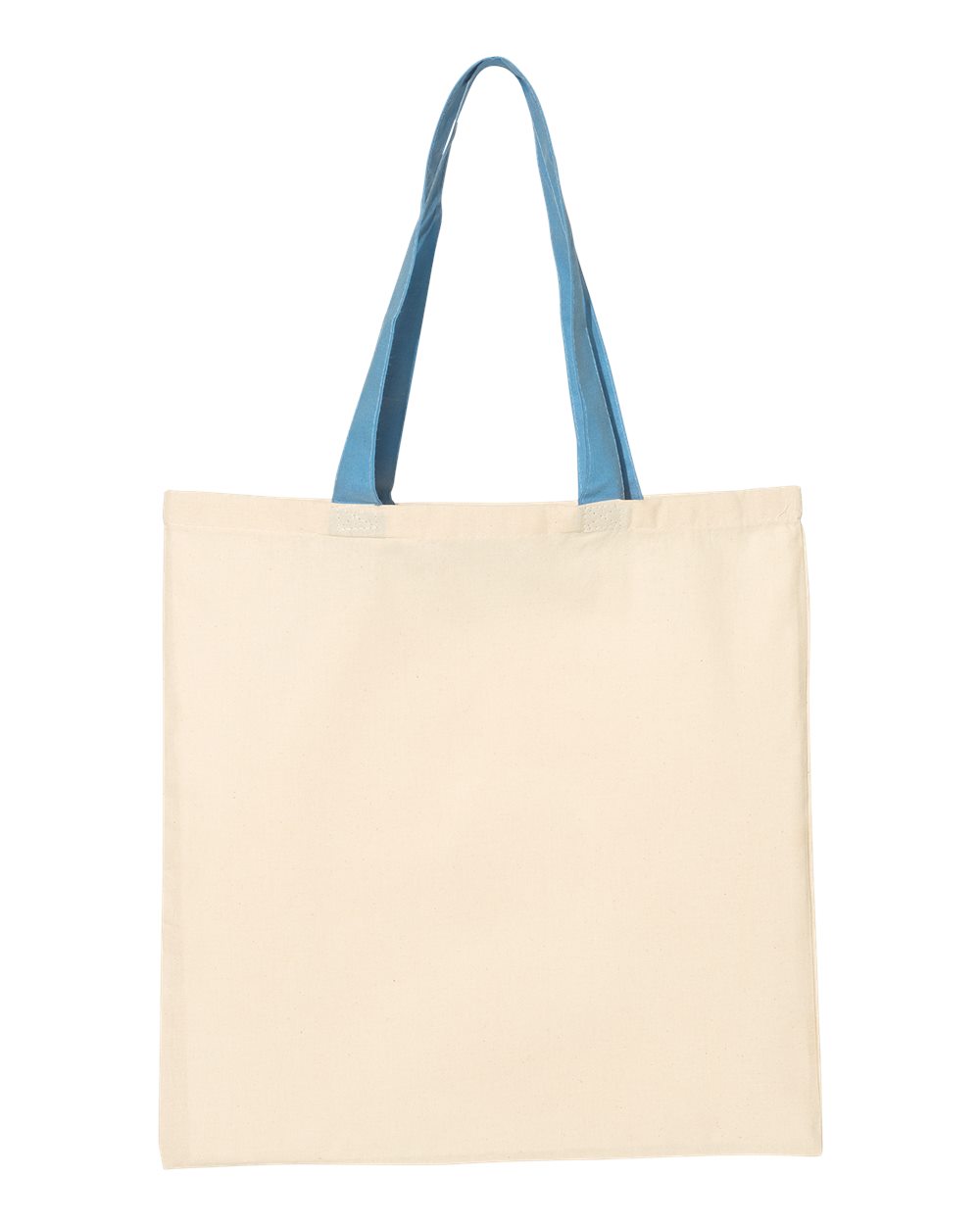 Front View of Natural/ Carolina Blue Economical Tote with Contrast-Color Handles - QTB6000