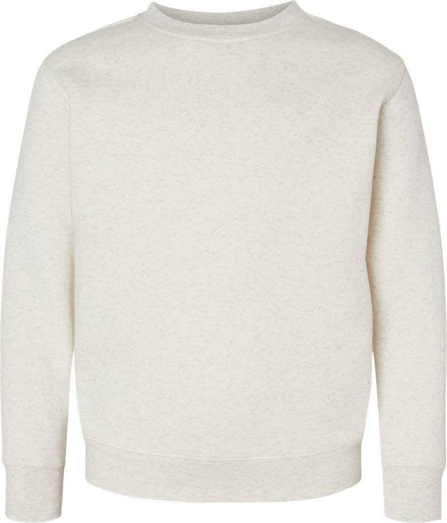 Front View of Natural Heather Youth Elevated Fleece Crewneck Sweatshirt - 2225