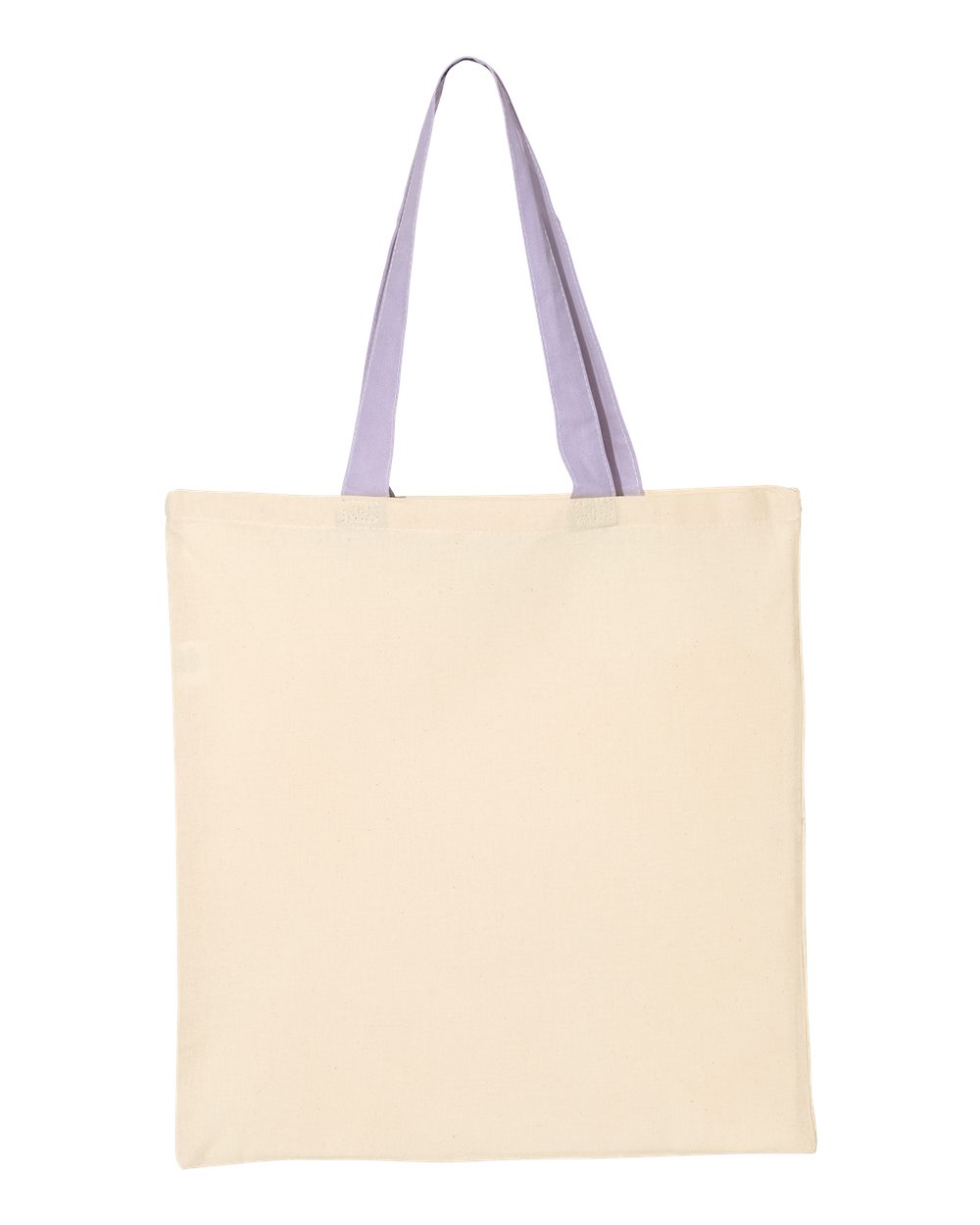 Front View of Natural/ Lavender Economical Tote with Contrast-Color Handles - QTB6000