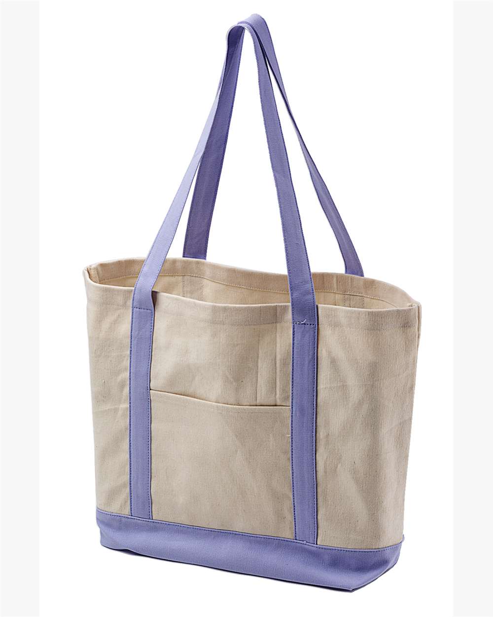 Front View of Natural/ Light Blue Canvas Tote - BE004
