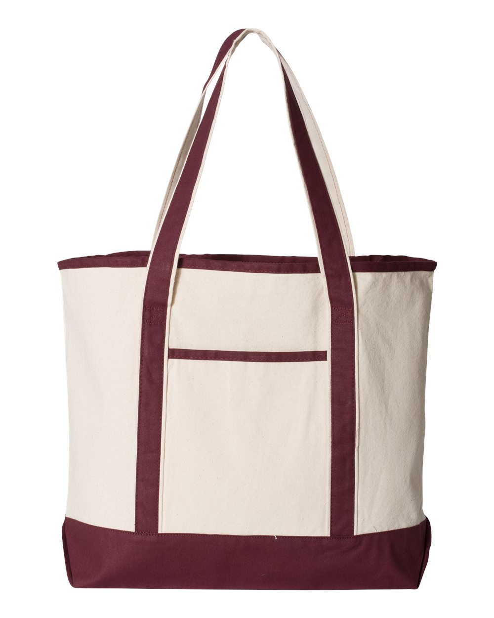 Front View of Natural/ Maroon 34.6L Large Canvas Deluxe Tote - Q1500