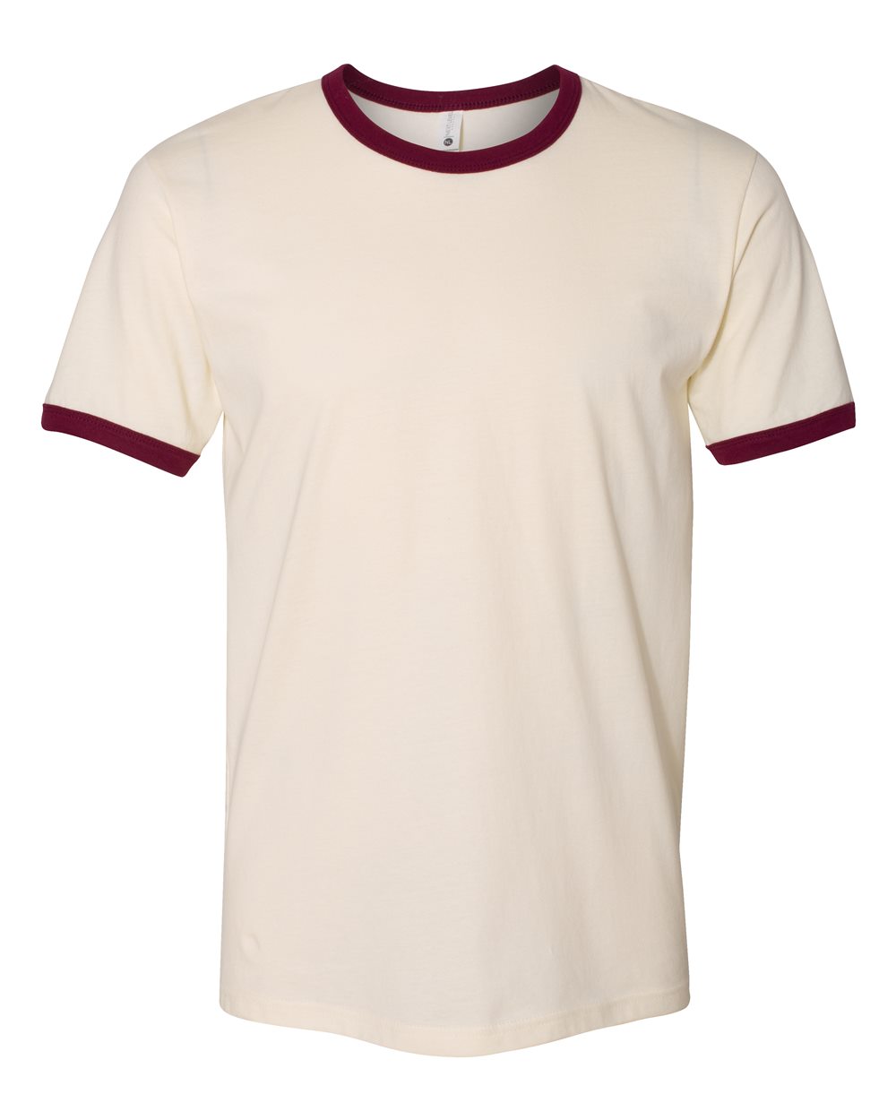 Front View of Natural/ Maroon Cotton Ringer T-Shirt - 3604