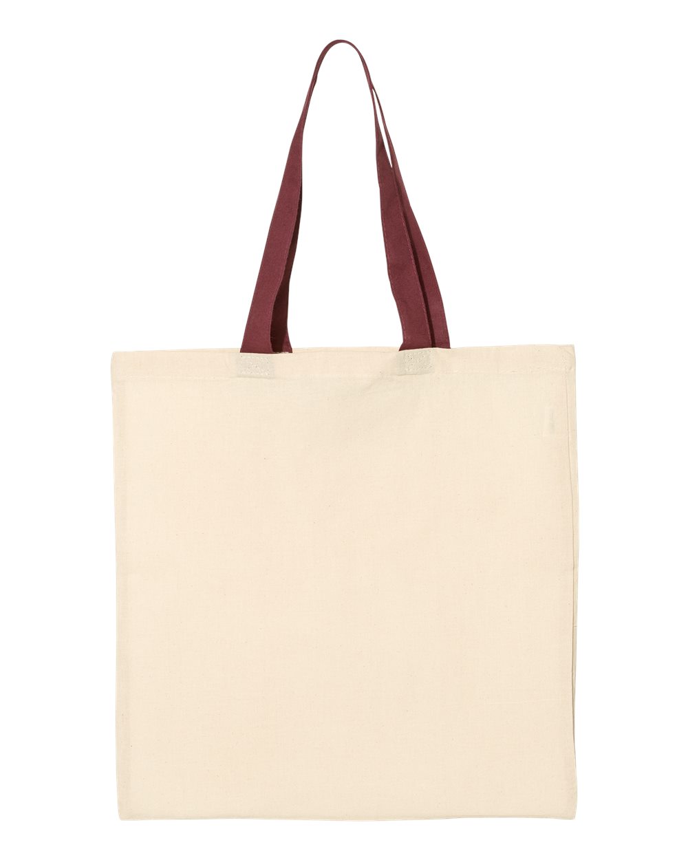 Front View of Natural/ Maroon Economical Tote with Contrast-Color Handles - QTB6000