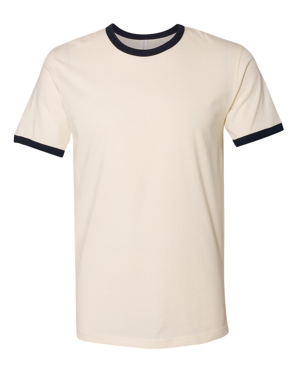 Front View of Natural/ Midnight Navy Cotton Ringer T-Shirt - 3604