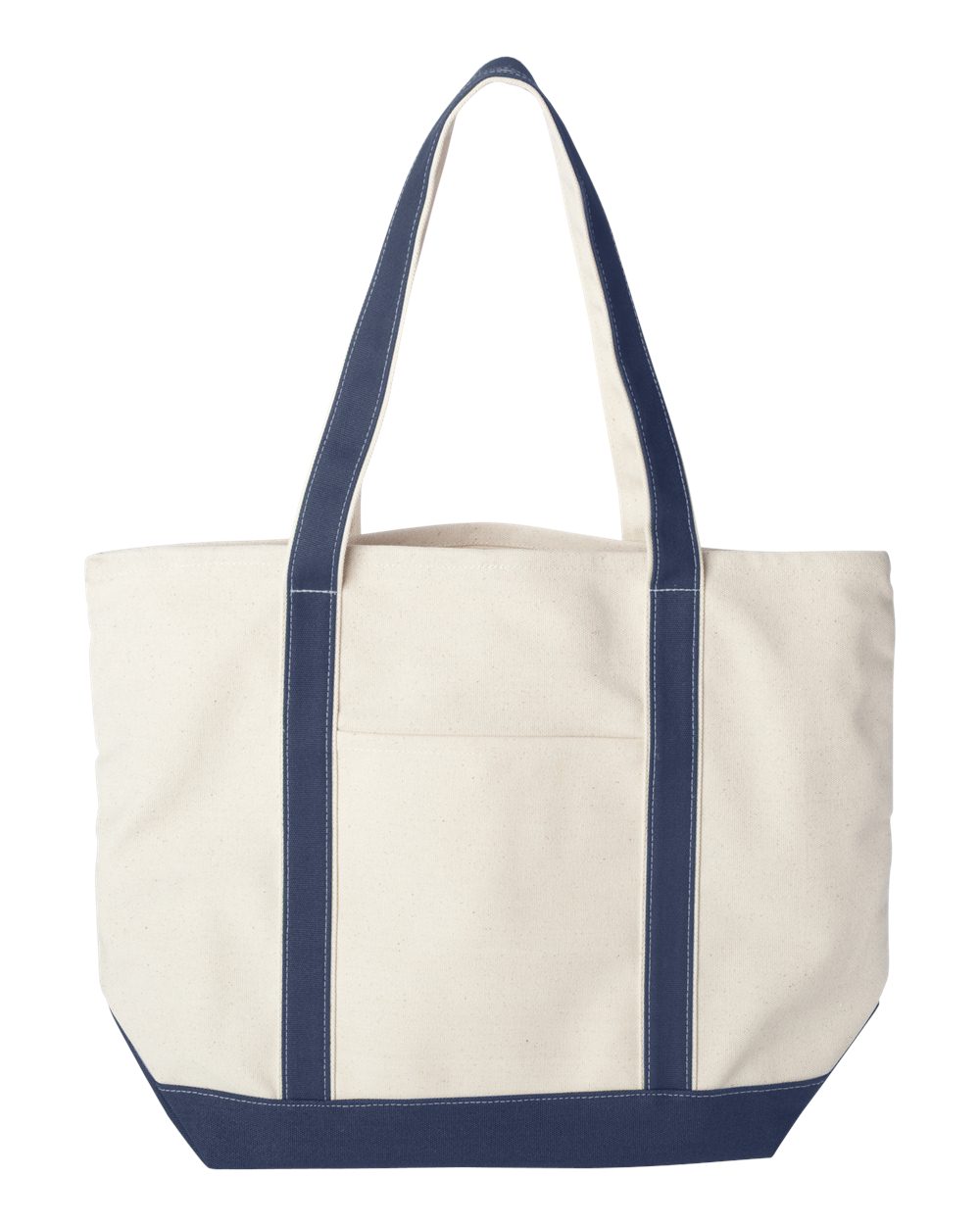Front View of Natural/ Navy Carmel Classic XL Cotton Canvas Resort Tote - 8872