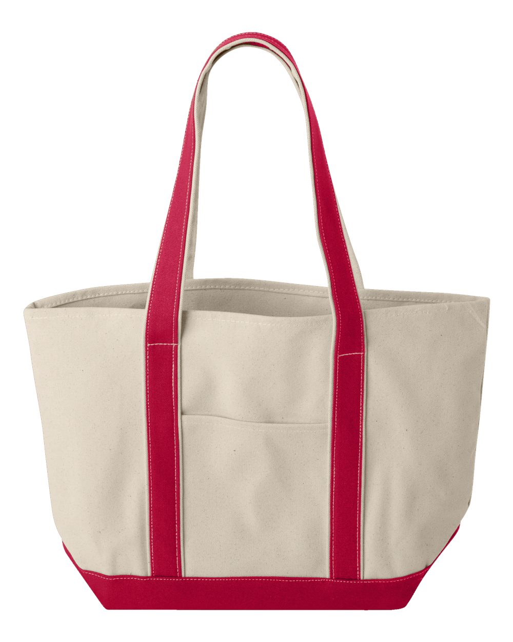 Front View of Natural/ Red Windward Large Cotton Canvas Classic Resort Tote - 8871