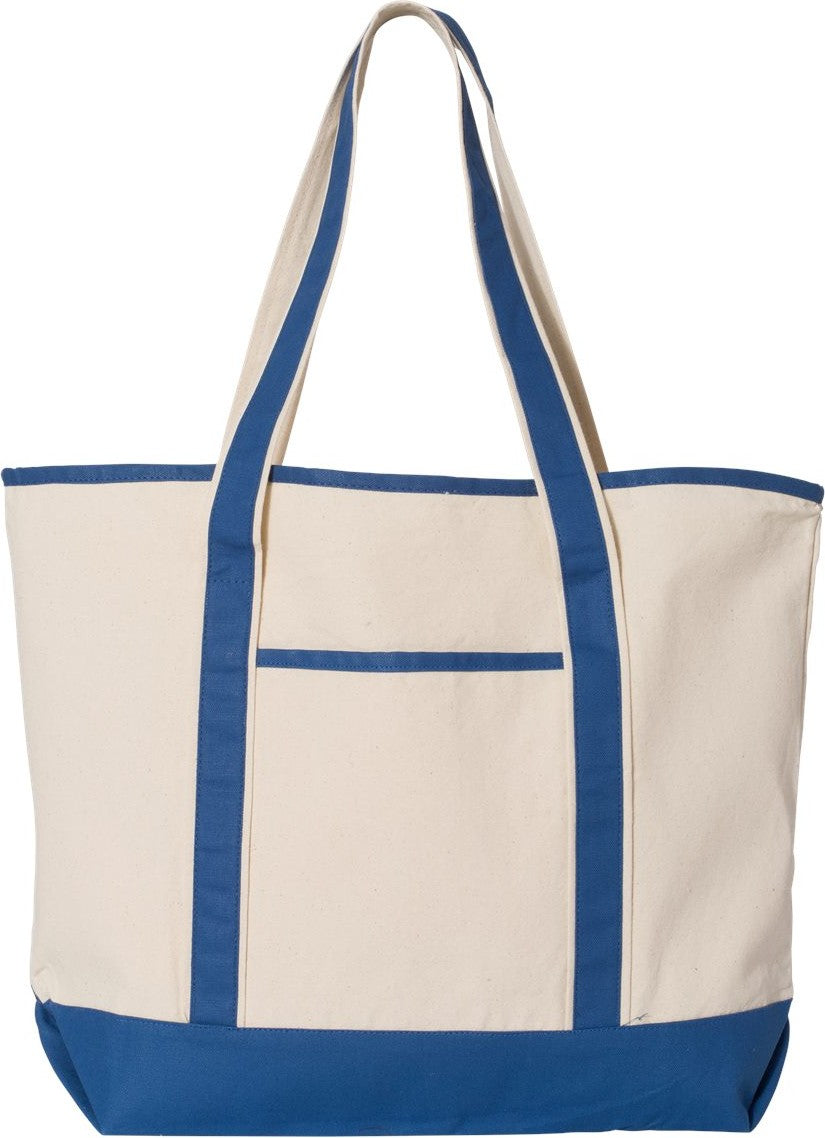 Front View of Natural/ Royal 34.6L Large Canvas Deluxe Tote - Q1500