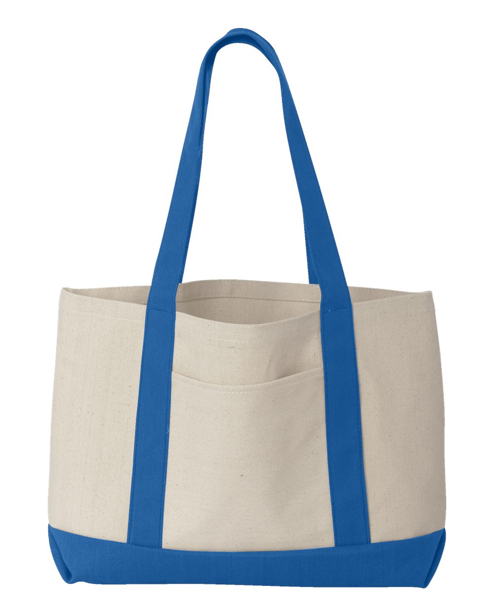 Front View of Natural/ Royal Leeward Boater Tote - 8869
