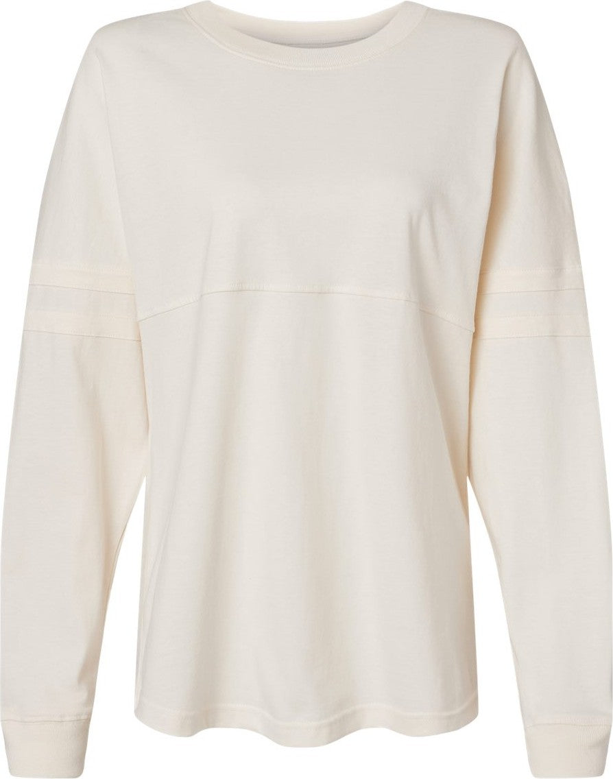 Front View of Natural Women's Pom Pom Long Sleeve Jersey T-Shirt - BW3514