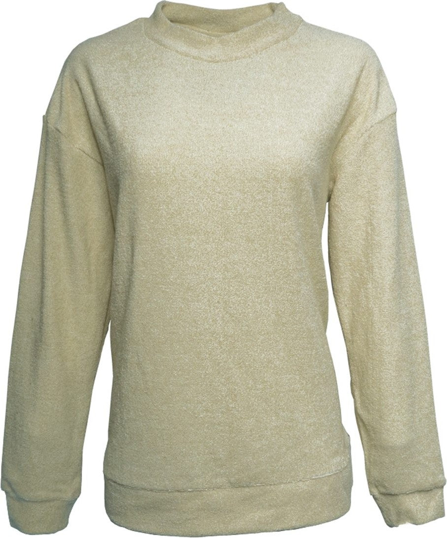 Front View of Natural Women's Weekend Terry Mock Neck Pullover - 8428