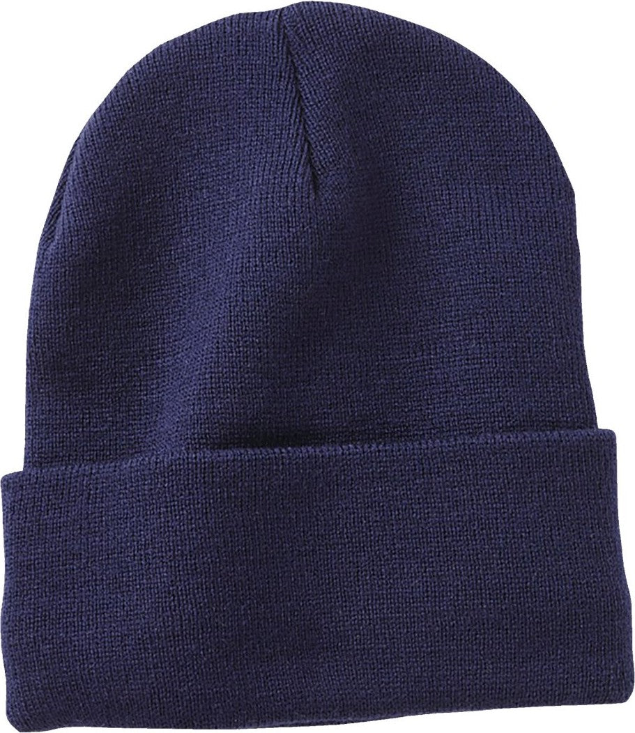 Front View of Navy 12" Jersey Lined Cuffed Beanie - SP12JL
