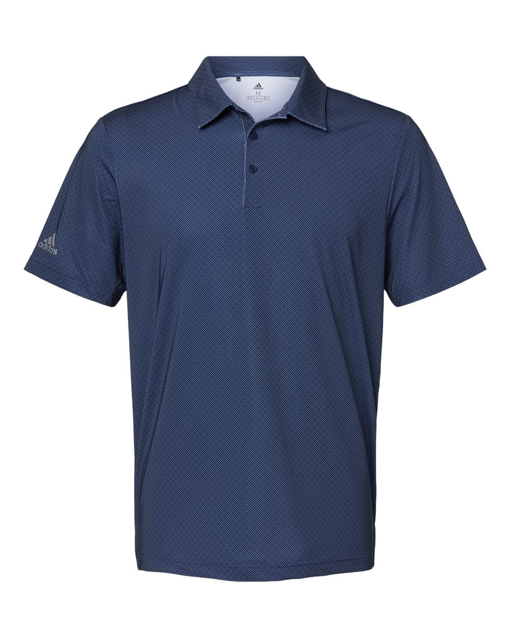 Front View of Navy Blue/ White/ Grey Three Diamond Dot Print Polo - A498
