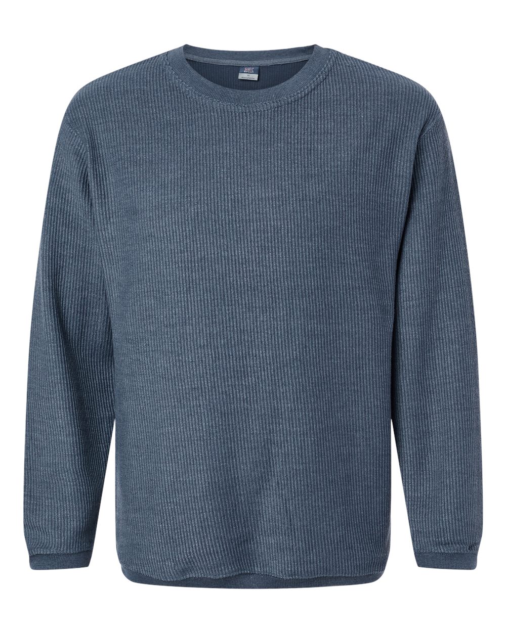 Front View of Navy Corded Crewneck Pullover - 19179