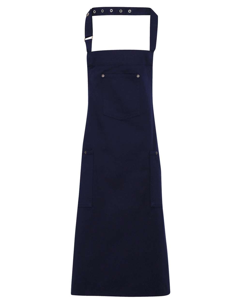 Front View of Navy Cotton Chino Bib Apron with Pocket - RP132