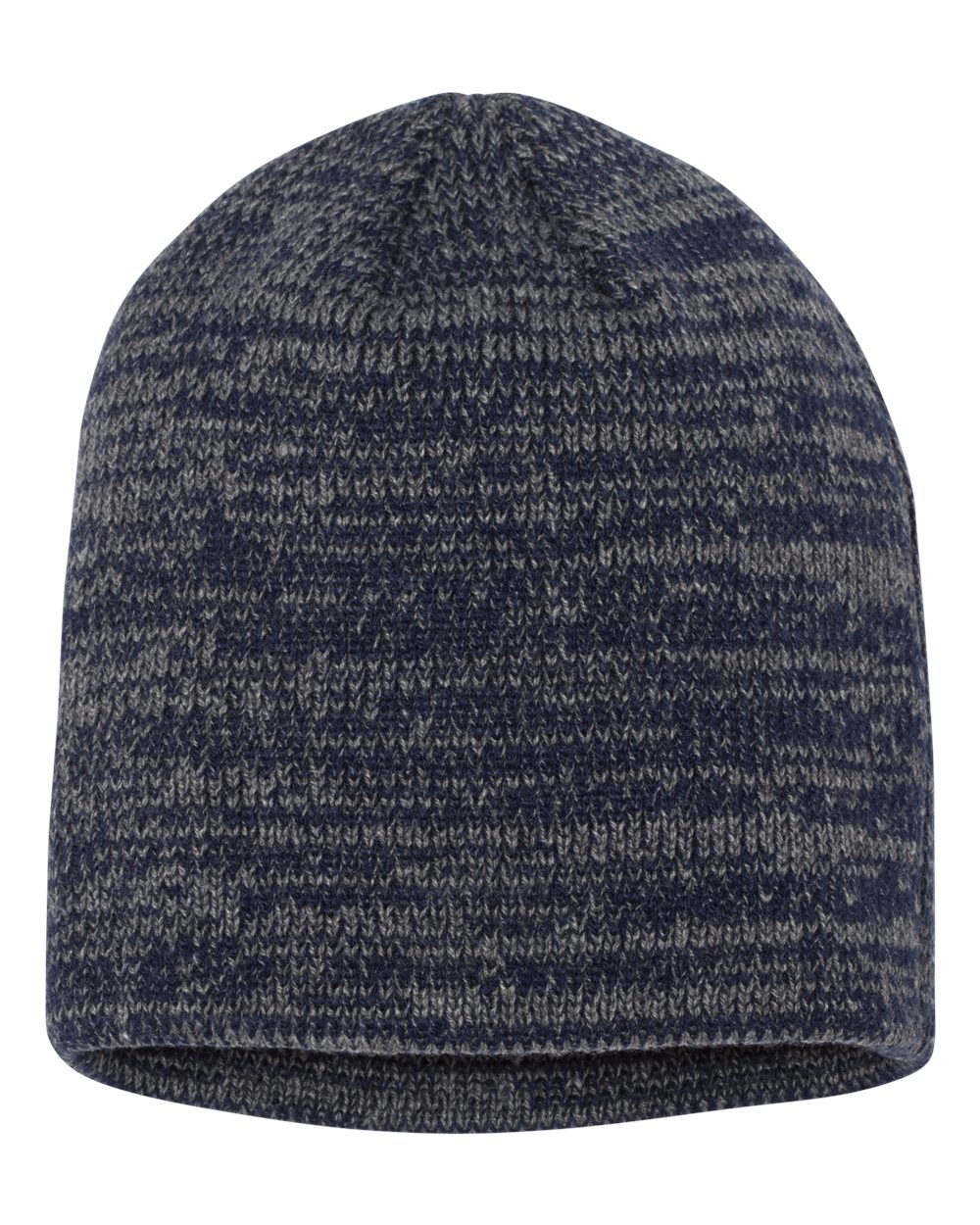 Front View of Navy/ Dark Grey 8" Marled Beanie - SP03