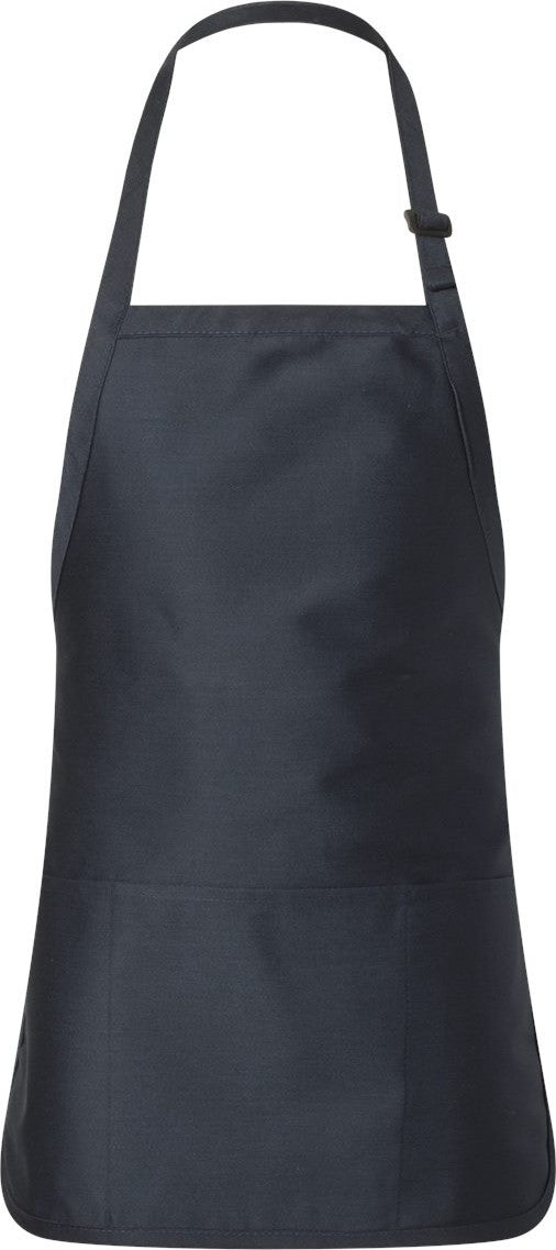 Front View of Navy Full-Length Apron with Pouch Pocket - Q4250