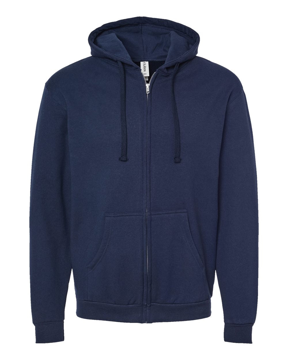 Front View of Navy Full-Zip Hooded Sweatshirt - 331