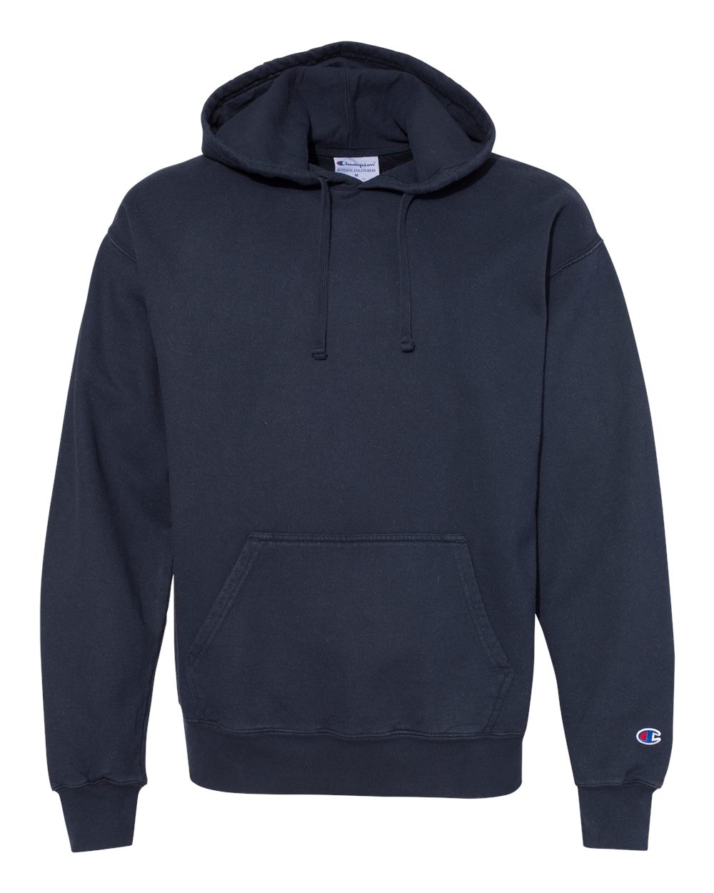 Front View of Navy Garment-Dyed Hooded Sweatshirt - CD450