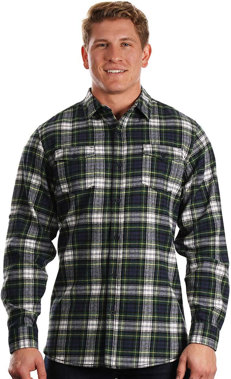 Front View of Navy/ Green Yarn-Dyed Flannel Shirt - 8210