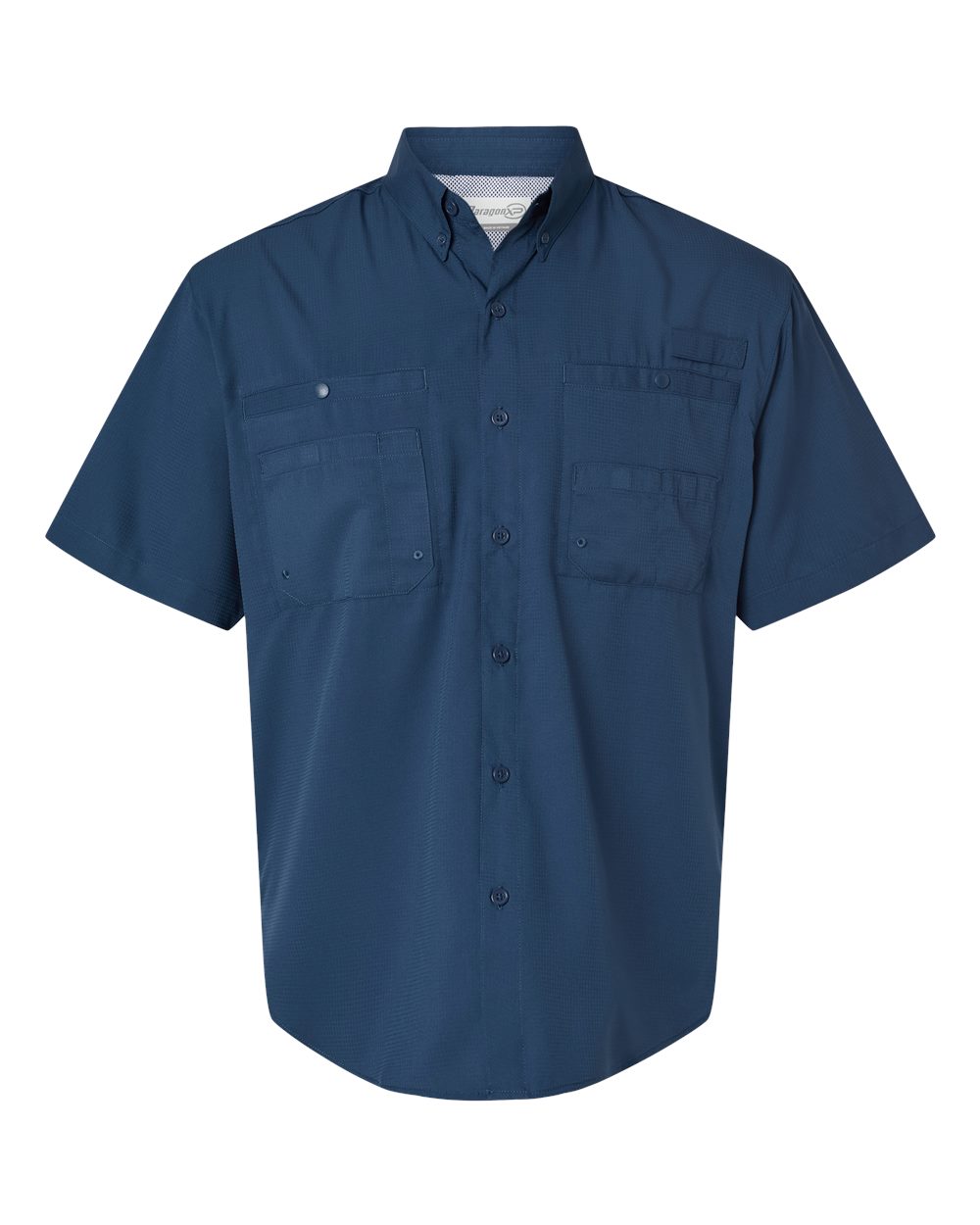Front View of Navy Hatteras Performance Short Sleeve Fishing Shirt - 700