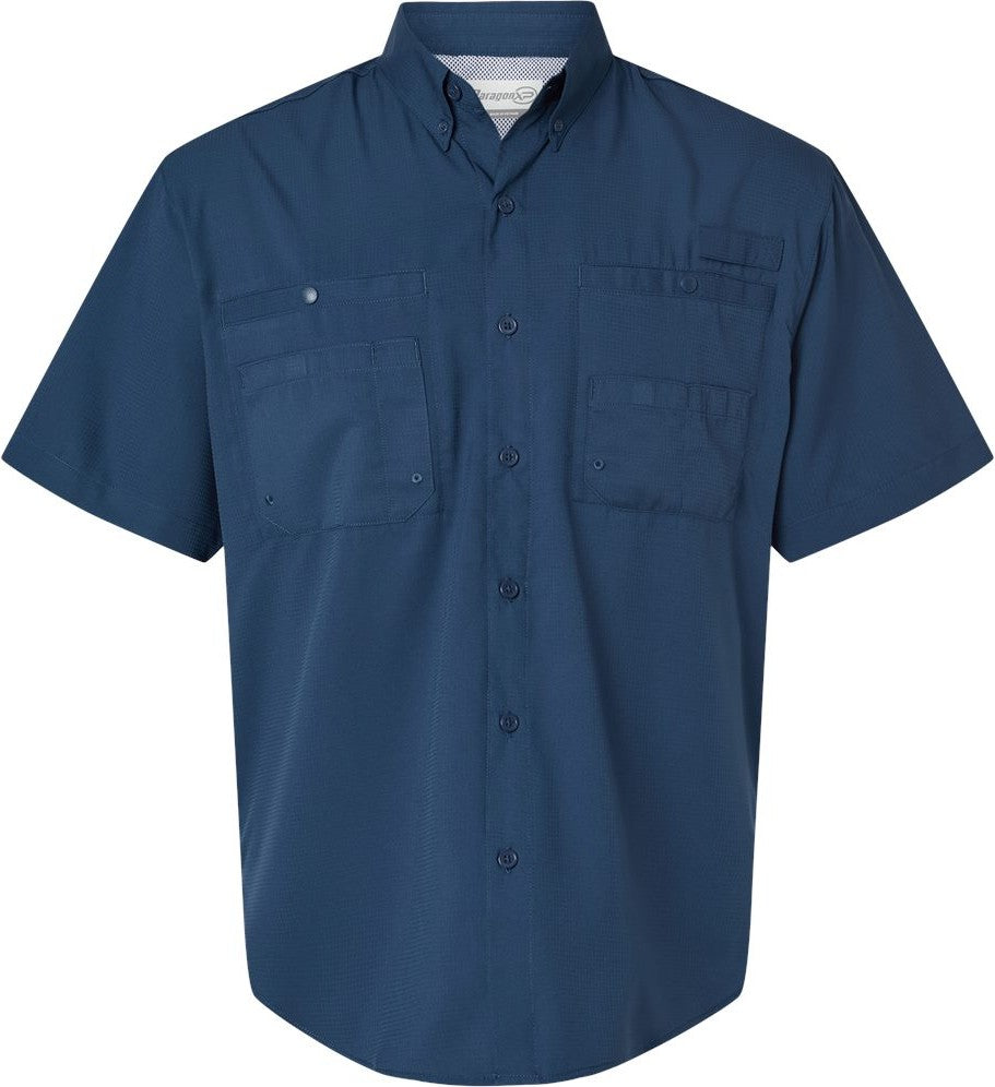 Front View of Navy Hatteras Performance Short Sleeve Fishing Shirt - 700