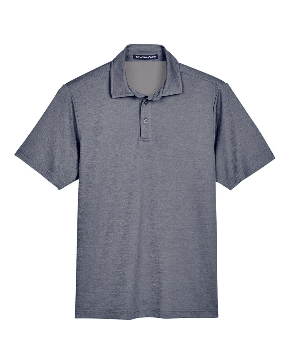 Front View of Navy Heather Men's CrownLux Performance® Address Mélange Polo - DG22