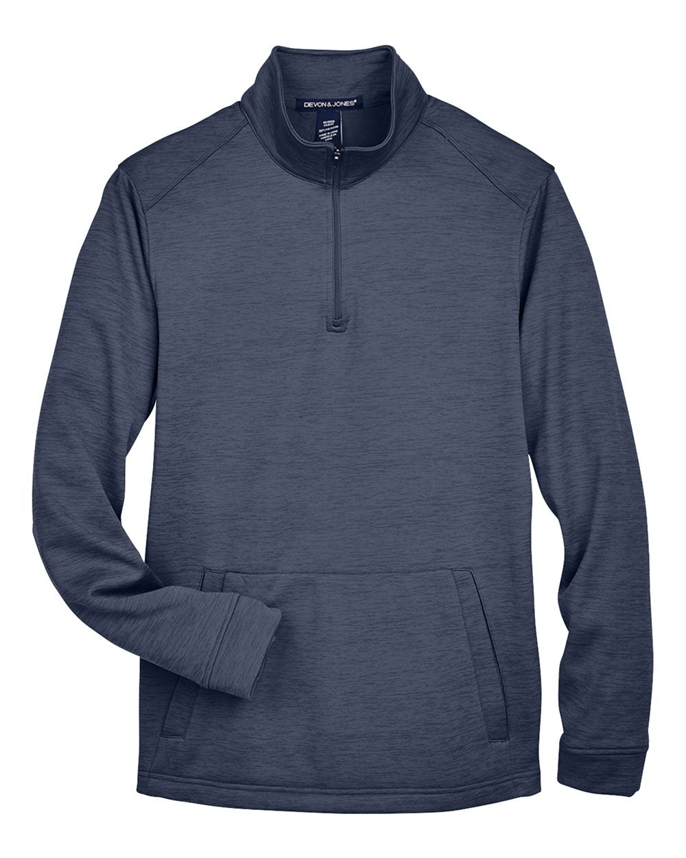Front View of Navy Heather Men's Newbury Mélange Fleece Quarter-Zip Pullover - DG798